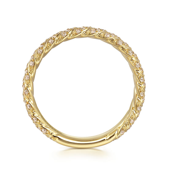 14K Yellow Gold Diamond Rope Stackable Ladies Ring angle 2 14K Yellow Gold Diamond Rope Stackable Ladies Ring angle 2