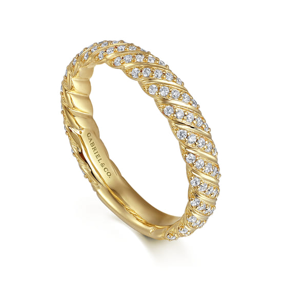 14K Yellow Gold Diamond Rope Stackable Ladies Ring angle 3 14K Yellow Gold Diamond Rope Stackable Ladies Ring angle 3