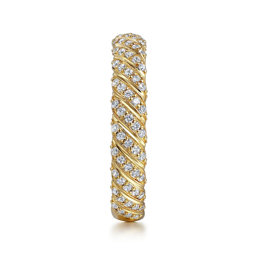 14K Yellow Gold Diamond Rope Stackable Ladies Ring