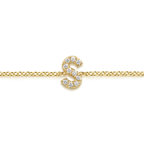 14K Yellow Gold Diamond S Initial Chain Bracelet