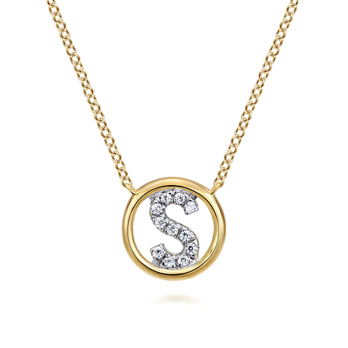 14K Yellow Gold Diamond S Initial Pendant Necklace