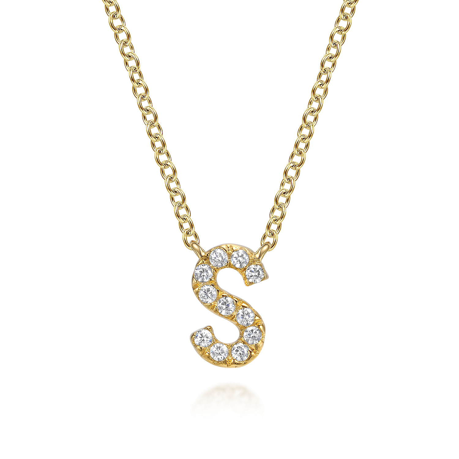 14K Yellow Gold Diamond S Initial Pendant Necklace