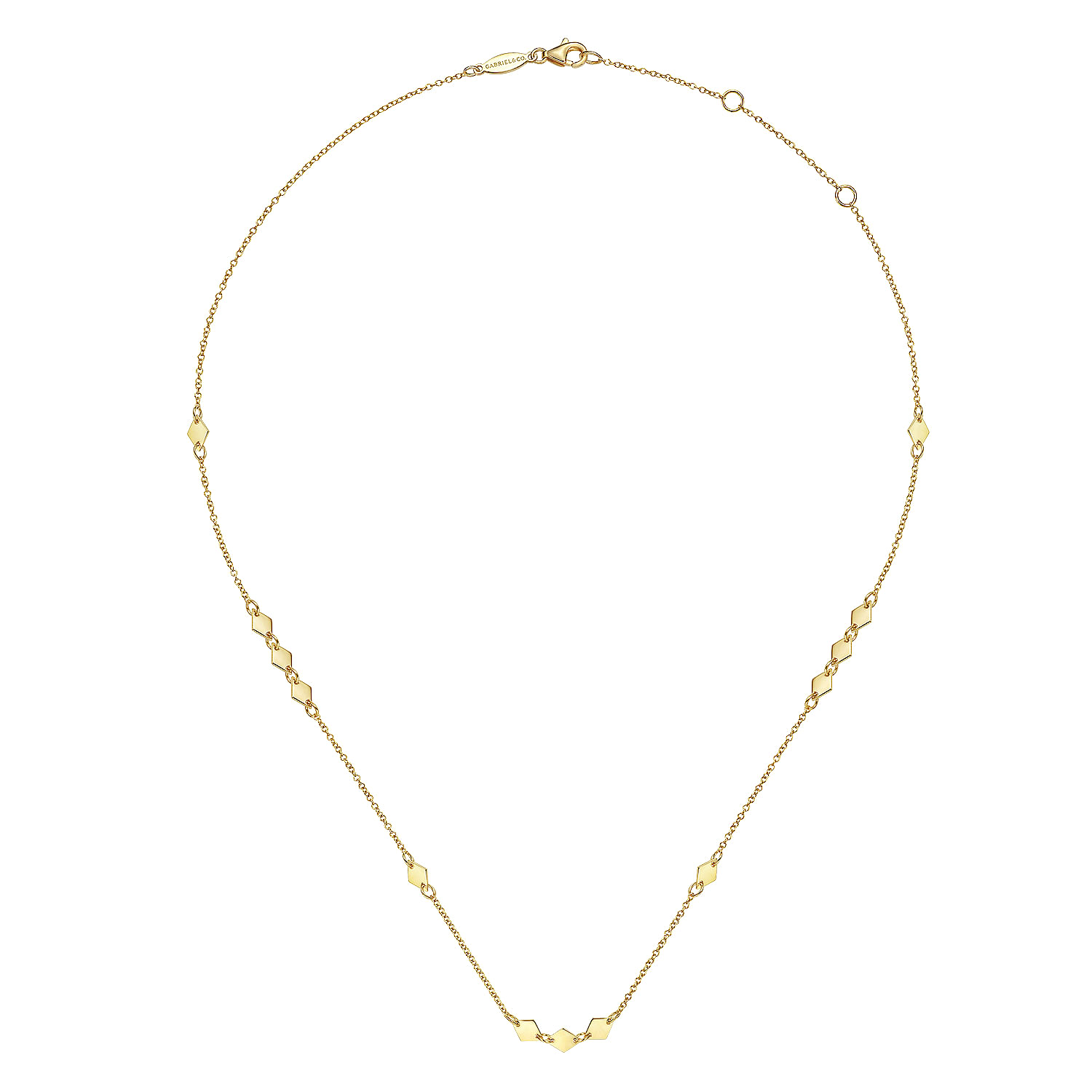 14K Yellow Gold Diamond Shaped Disc Station Necklace
