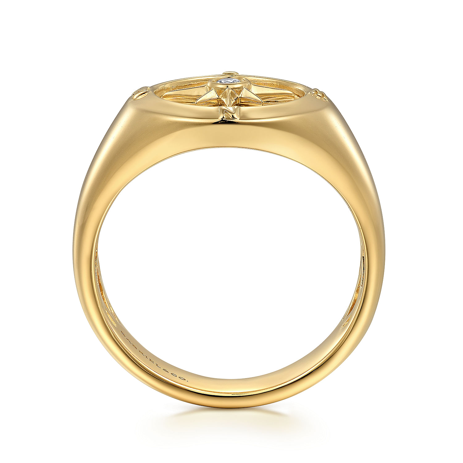 14K Yellow Gold Diamond Signet  Mens Ring in High Polished Finish