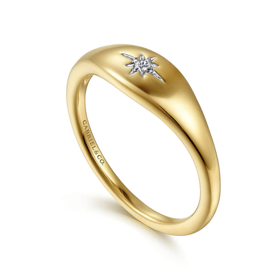 14K Yellow Gold Diamond Signet Ring angle 3