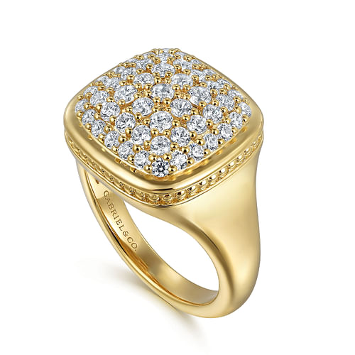 14K Yellow Gold Diamond Signet Ring