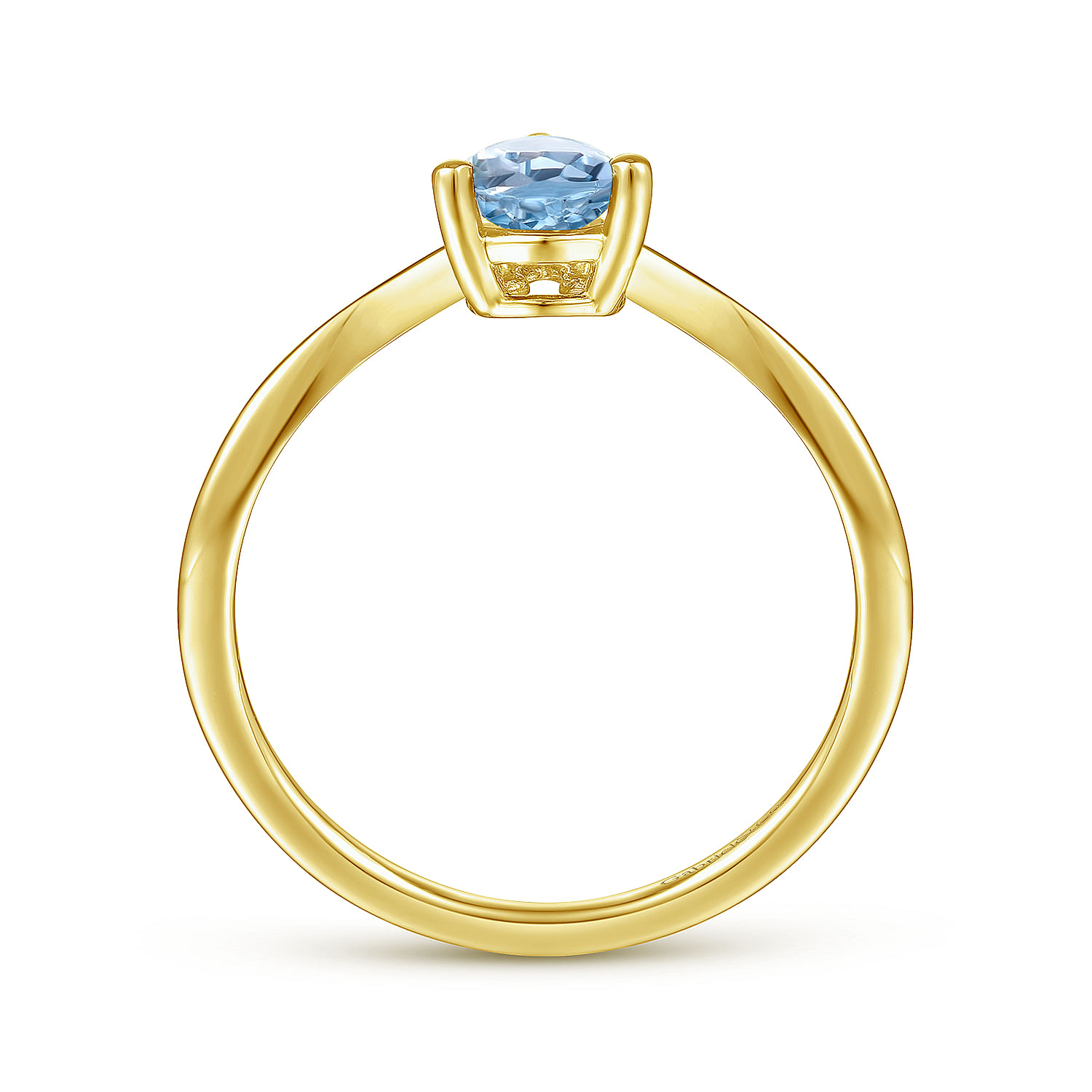 14K Yellow Gold Diamond Sky Blue Topaz Chevron Ring
