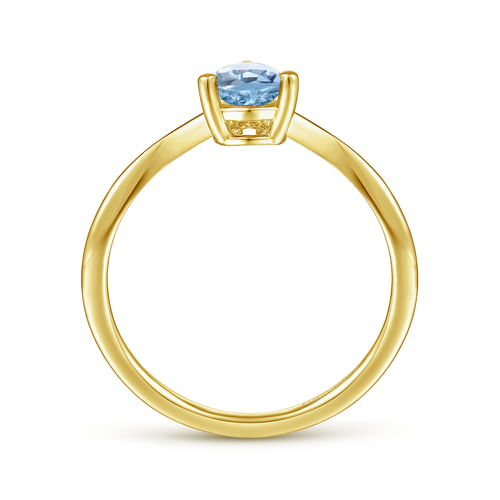 14K Yellow Gold Diamond Sky Blue Topaz Chevron Ring
