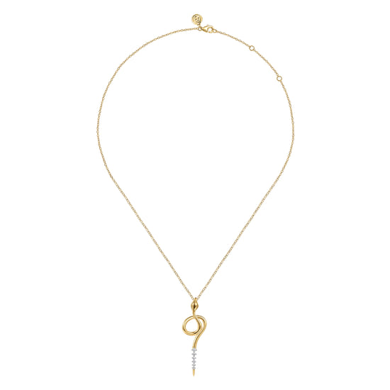 14K Yellow Gold Diamond Snake Drop Necklace angle 2