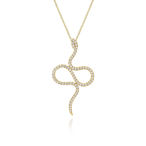 14K Yellow Gold Diamond Snake Pendant Necklace