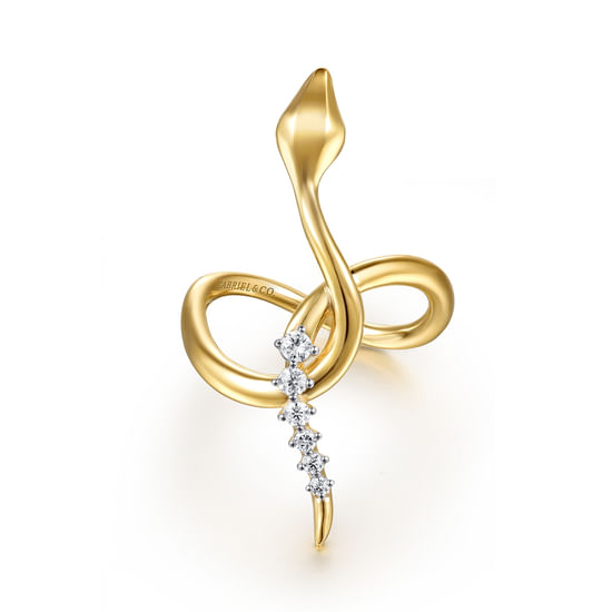 Gabriel - 14K Yellow Gold Diamond Snake Twisted Ring