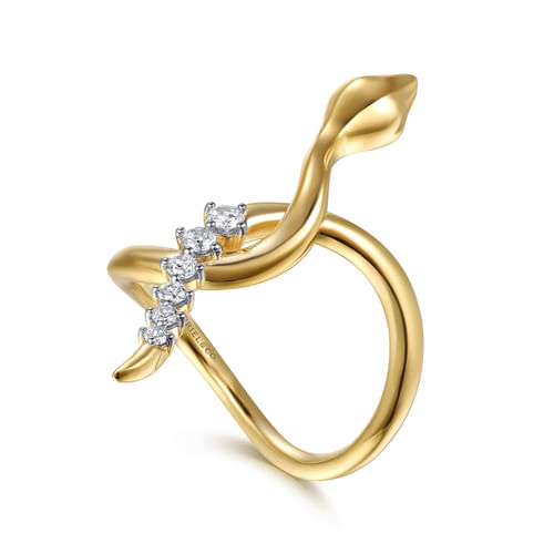 14K Yellow Gold Diamond Snake Twisted Ring