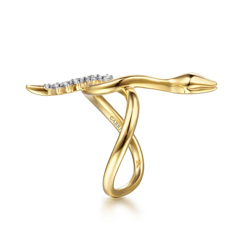 14K Yellow Gold Diamond Snake Twisted Ring