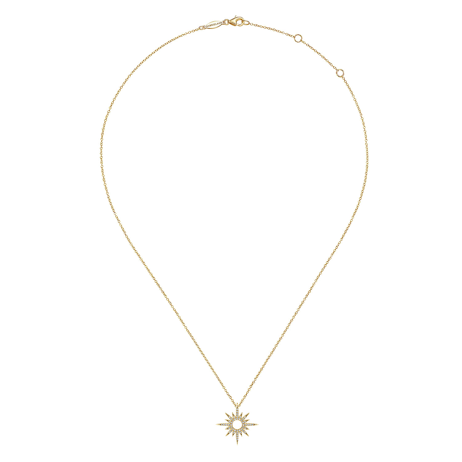 14K Yellow Gold Diamond Spike Starburst Pendant Diamond Necklace