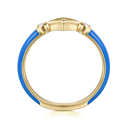 14K Yellow Gold Diamond Split Stackable with Blue Enamel