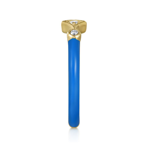 14K Yellow Gold Diamond Split Stackable with Blue Enamel