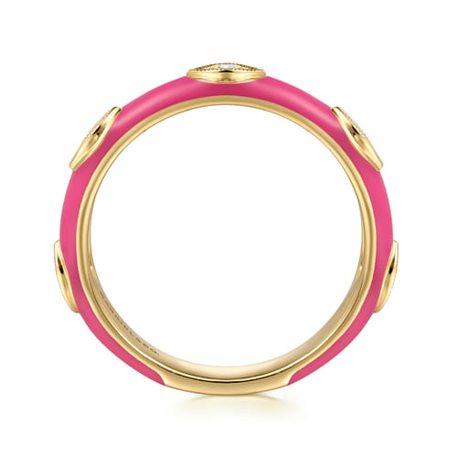 14K Yellow Gold Diamond Split Stackable with Fuchsia Enamel 14K Yellow Gold Diamond Split Stackable with Fuchsia Enamel