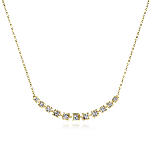 14K Yellow Gold Diamond Squares Necklace