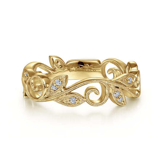Gabriel - 14K Yellow Gold Diamond Stackable Ring, 0.09ct