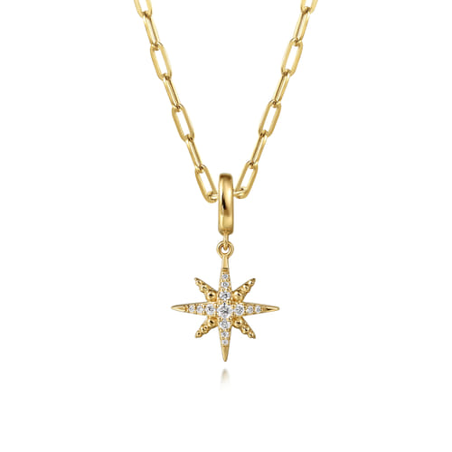 14K Yellow Gold Diamond Star Charm With Detachable Bail