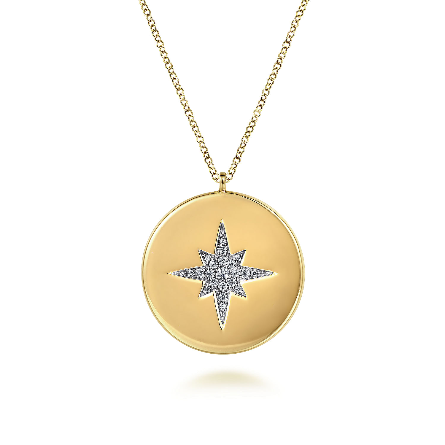 14K Yellow Gold Diamond Star Medallion Necklace