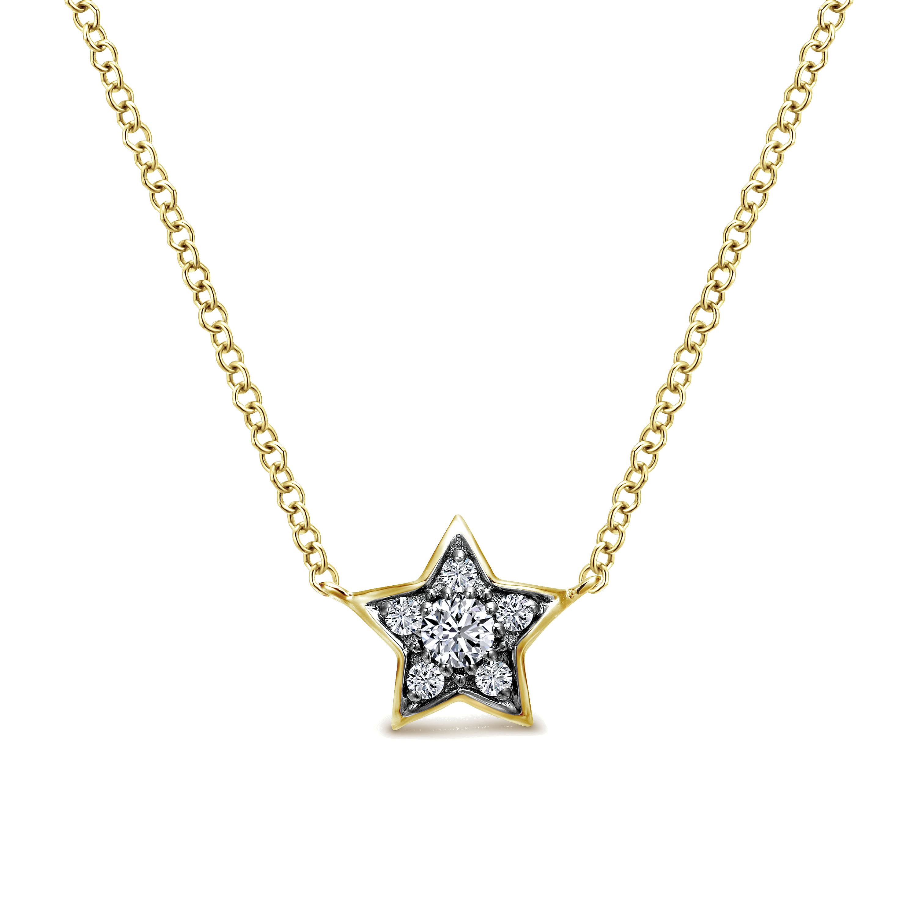 14K Yellow Gold Diamond Star Pendant Necklace