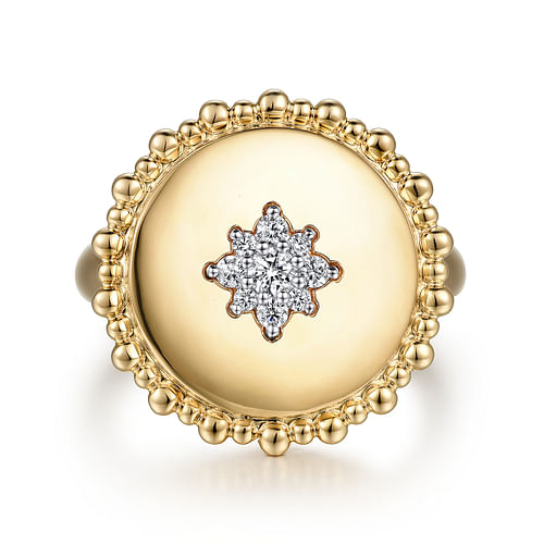 14K Yellow Gold Diamond Star Signet Ring