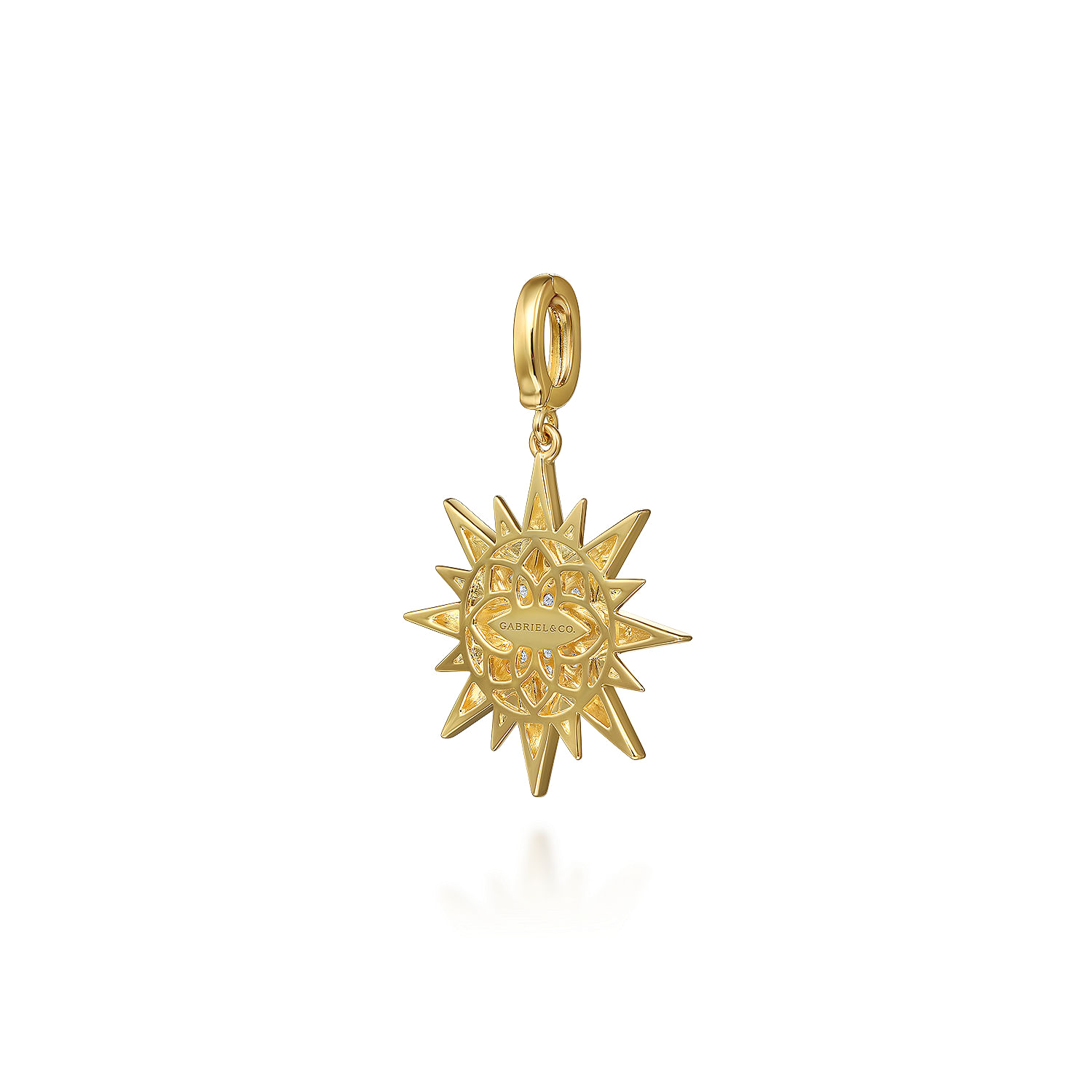 14K Yellow Gold Diamond Starburst Medallion Pendant in Size 24mm