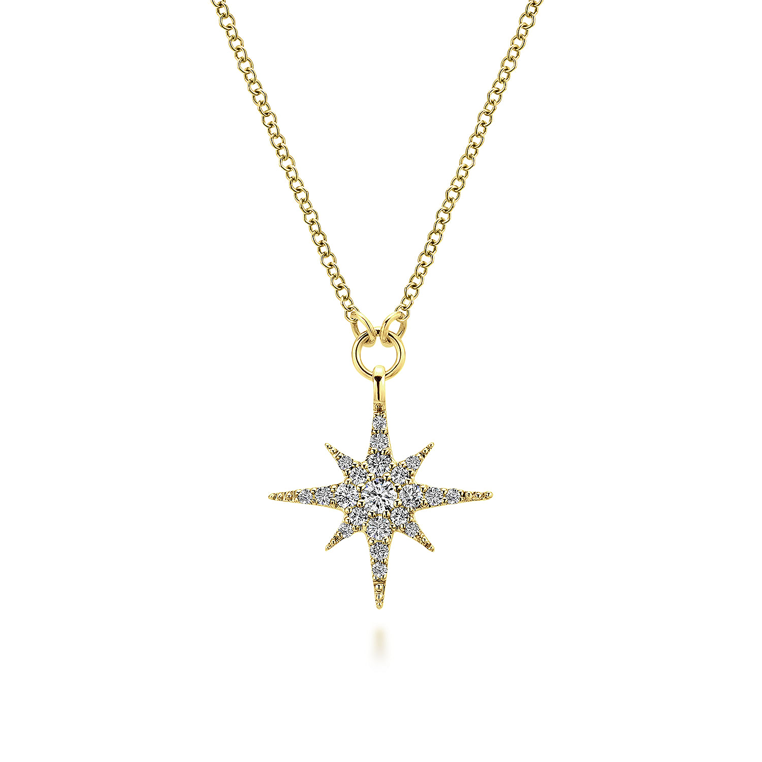 14K Yellow Gold Diamond Starburst Pendant Necklace