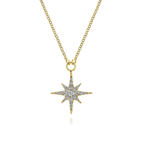 14K Yellow Gold Diamond Starburst Pendant Necklace