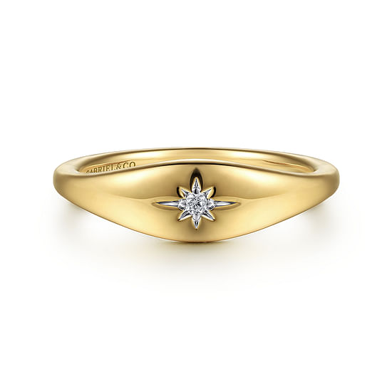 Gabriel - 14K Yellow Gold Diamond Starburst Signet Ring