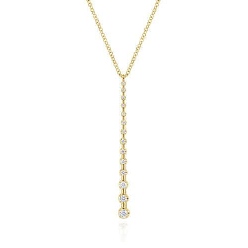 14K Yellow Gold Diamond Station Bar Pendant Necklace