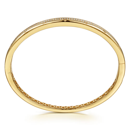 14K Yellow Gold Diamond Station Closed Bangle Bracelet