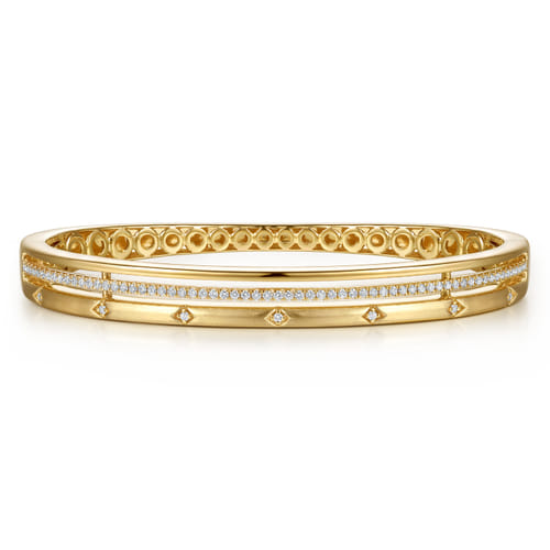 14K Yellow Gold Diamond Station Closed Bangle Bracelet