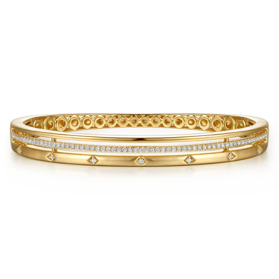 Gabriel - 14K Yellow Gold Diamond Station Closed Bangle Bracelet