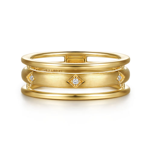 14K Yellow Gold Diamond Station Easy Stackable Ring