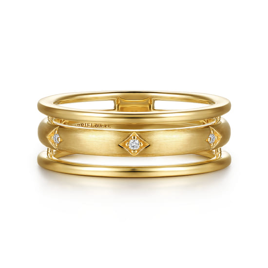 Gabriel - 14K Yellow Gold Diamond Station Easy Stackable Ring