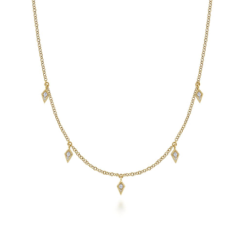 14K Yellow Gold Diamond Station Kite Droplet Necklace