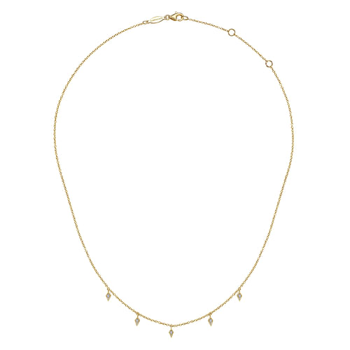 14K Yellow Gold Diamond Station Kite Droplet Necklace