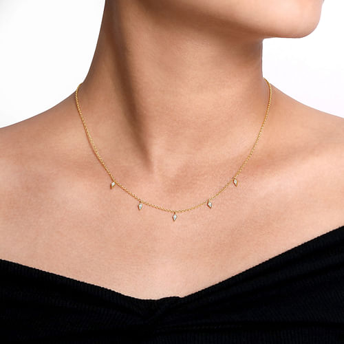 14K Yellow Gold Diamond Station Kite Droplet Necklace