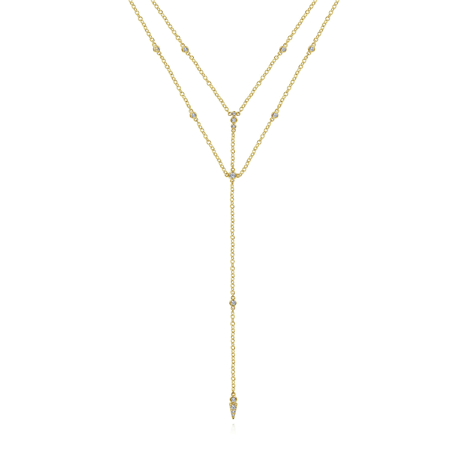 14K Yellow Gold Diamond Station Layered Y Necklace