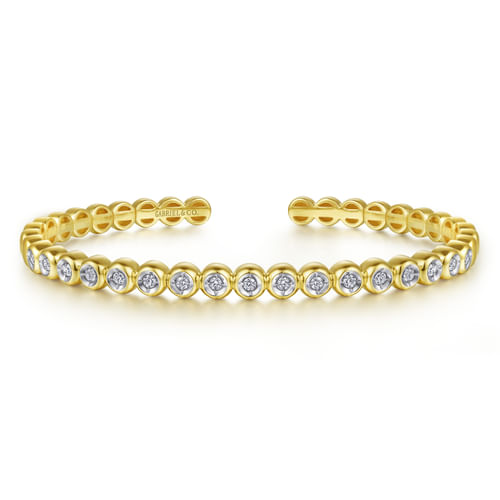 14K Yellow Gold Diamond Station Open Bangle