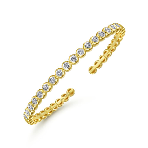 14K Yellow Gold Diamond Station Open Bangle