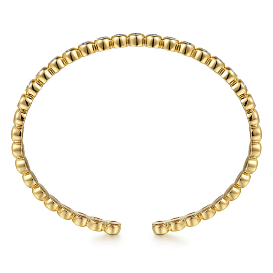 14K Yellow Gold Diamond Station Open Bangle angle 3