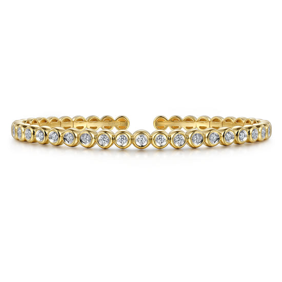 Gabriel - 14K Yellow Gold Diamond Station Open Bangle