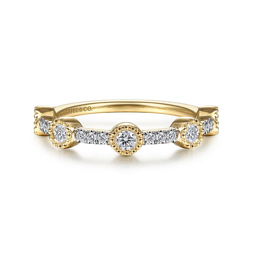 14K Yellow Gold Diamond Station Stackable Ring