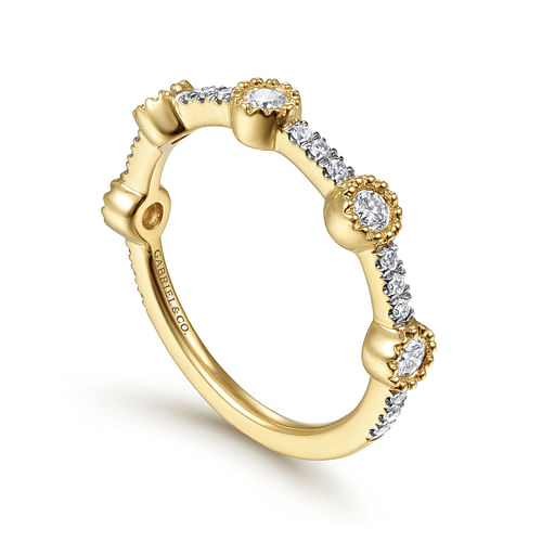 14K Yellow Gold Diamond Station Stackable Ring