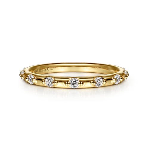14K Yellow Gold Diamond Station Stackable Ring