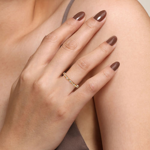14K Yellow Gold Diamond Station Stackable Ring