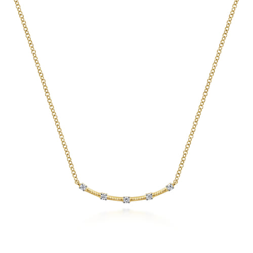14K Yellow Gold Diamond Stations Bar Necklace